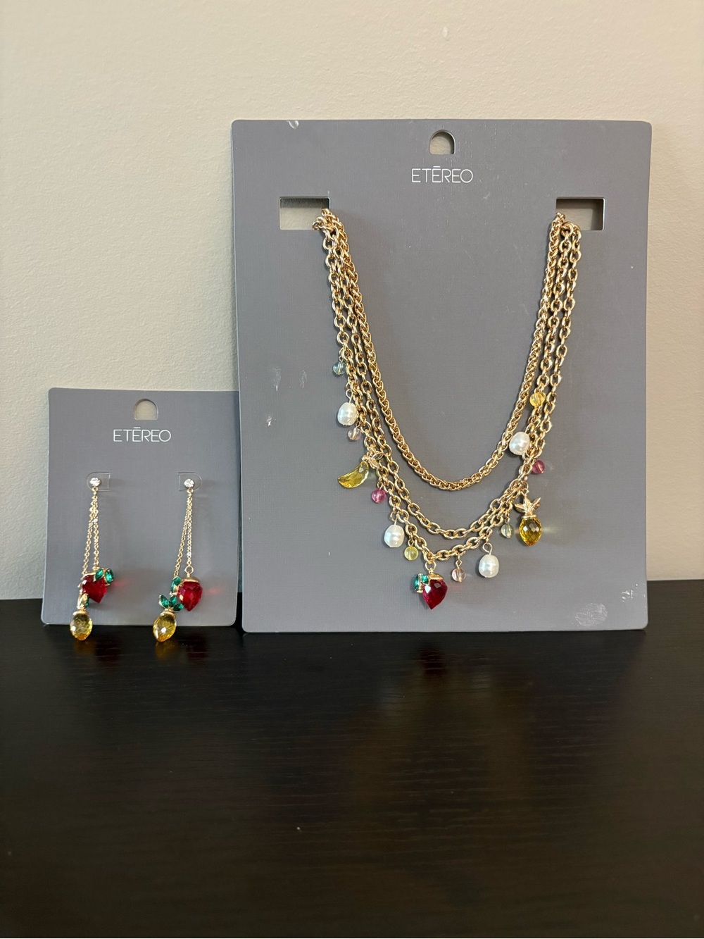ETĒREO Gold-Tone Fruit Charm Necklace & Matching Earrings Set